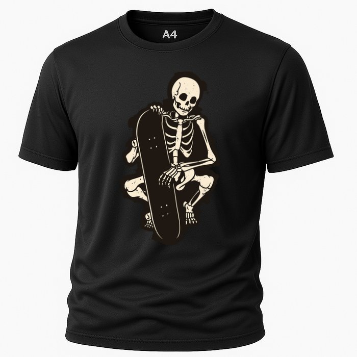 Skeleton Skateboarder Cooling Performance Crew T-Shirt
