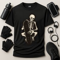 Skeleton Skateboarder Cooling Performance Crew T-Shirt