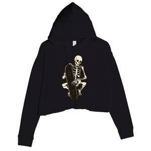 Skeleton Skateboarder Crop Fleece Hoodie