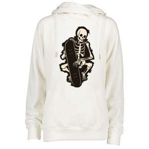 Skeleton Skateboarder Womens Funnel Neck Pullover Hood