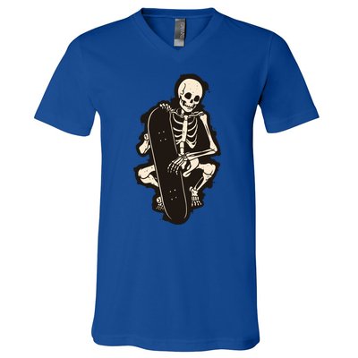 Skeleton Skateboarder V-Neck T-Shirt