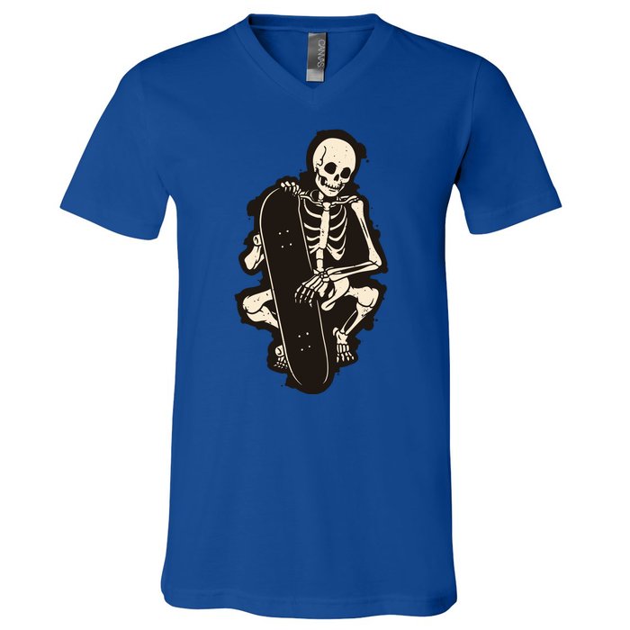 Skeleton Skateboarder V-Neck T-Shirt