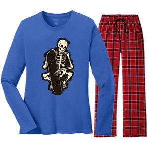 Skeleton Skateboarder Women's Long Sleeve Flannel Pajama Set 