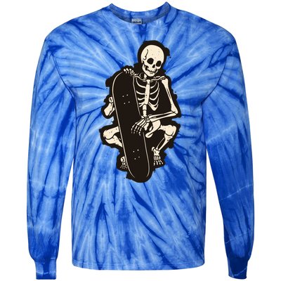 Skeleton Skateboarder Tie-Dye Long Sleeve Shirt