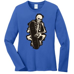 Skeleton Skateboarder Ladies Long Sleeve Shirt