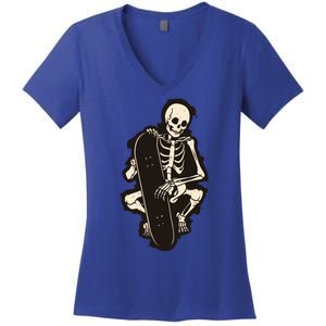 Skeleton Skateboarder Women's V-Neck T-Shirt