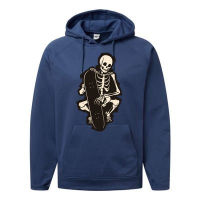 Skeleton Skateboarder Performance Fleece Hoodie