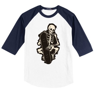 Skeleton Skateboarder Baseball Sleeve Shirt