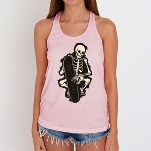 Skeleton Skateboarder Women's Knotted Racerback Tank