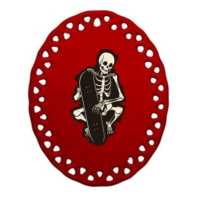 Skeleton Skateboarder Ceramic Oval Ornament