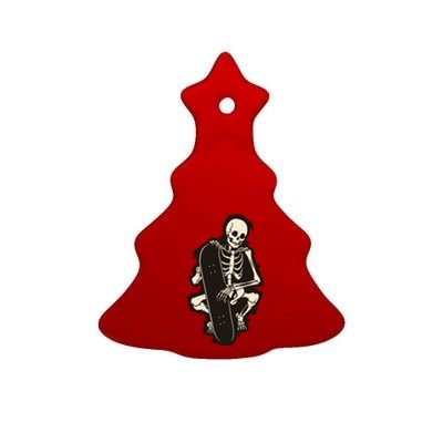 Skeleton Skateboarder Ceramic Tree Ornament