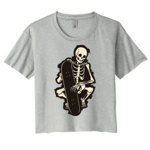 Skeleton Skateboarder Women's Crop Top Tee