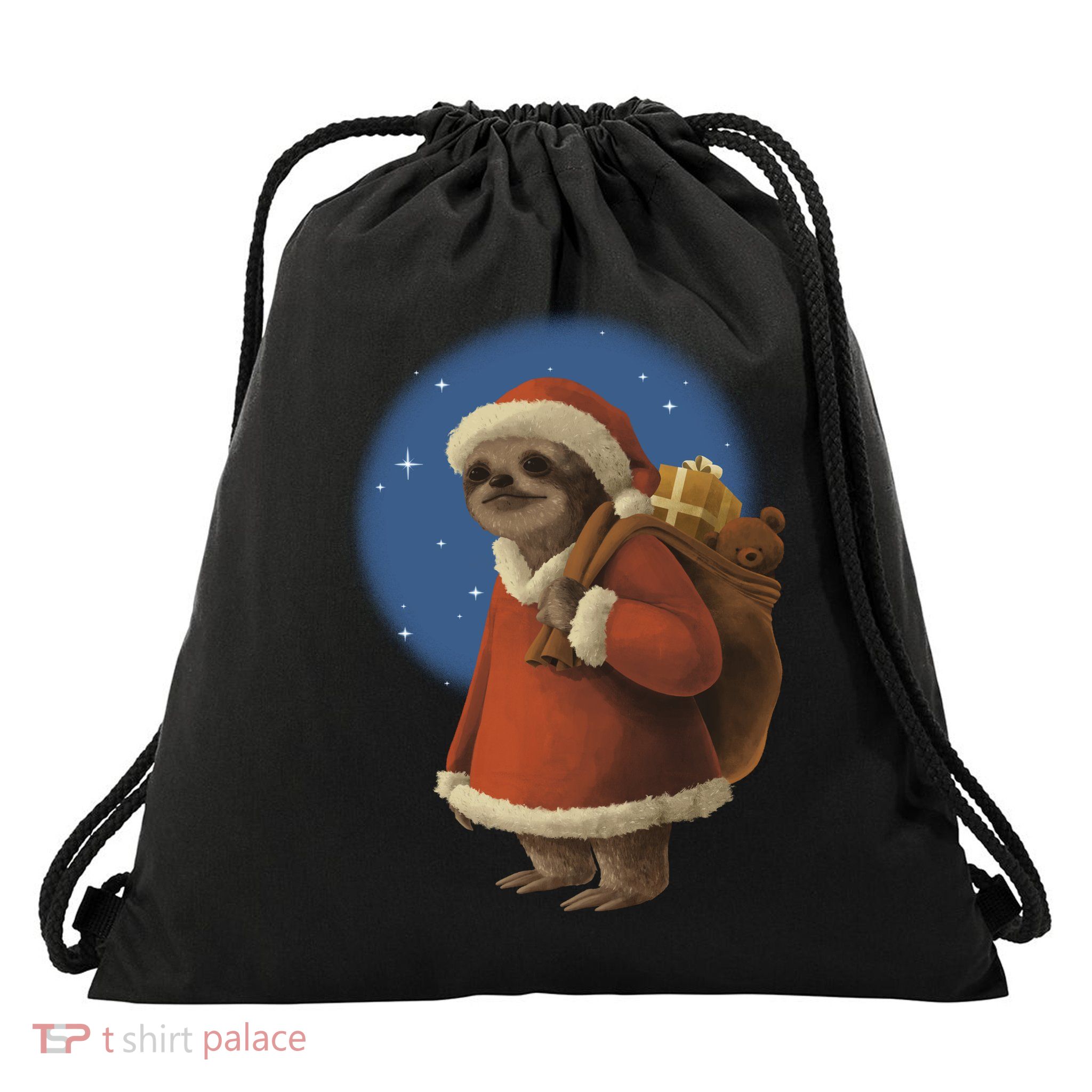 Santa Sloth Drawstring Bag