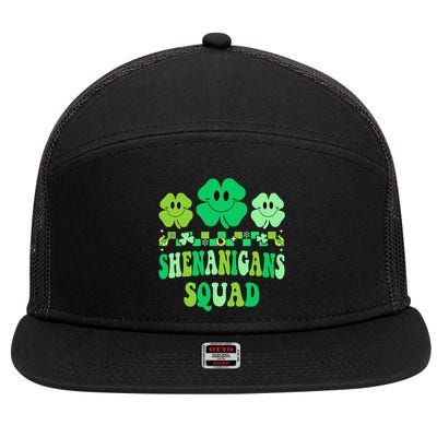 Shenanigans Squad St Patricks Day Groovy Shamrock 7 Panel Mesh Trucker Snapback Hat