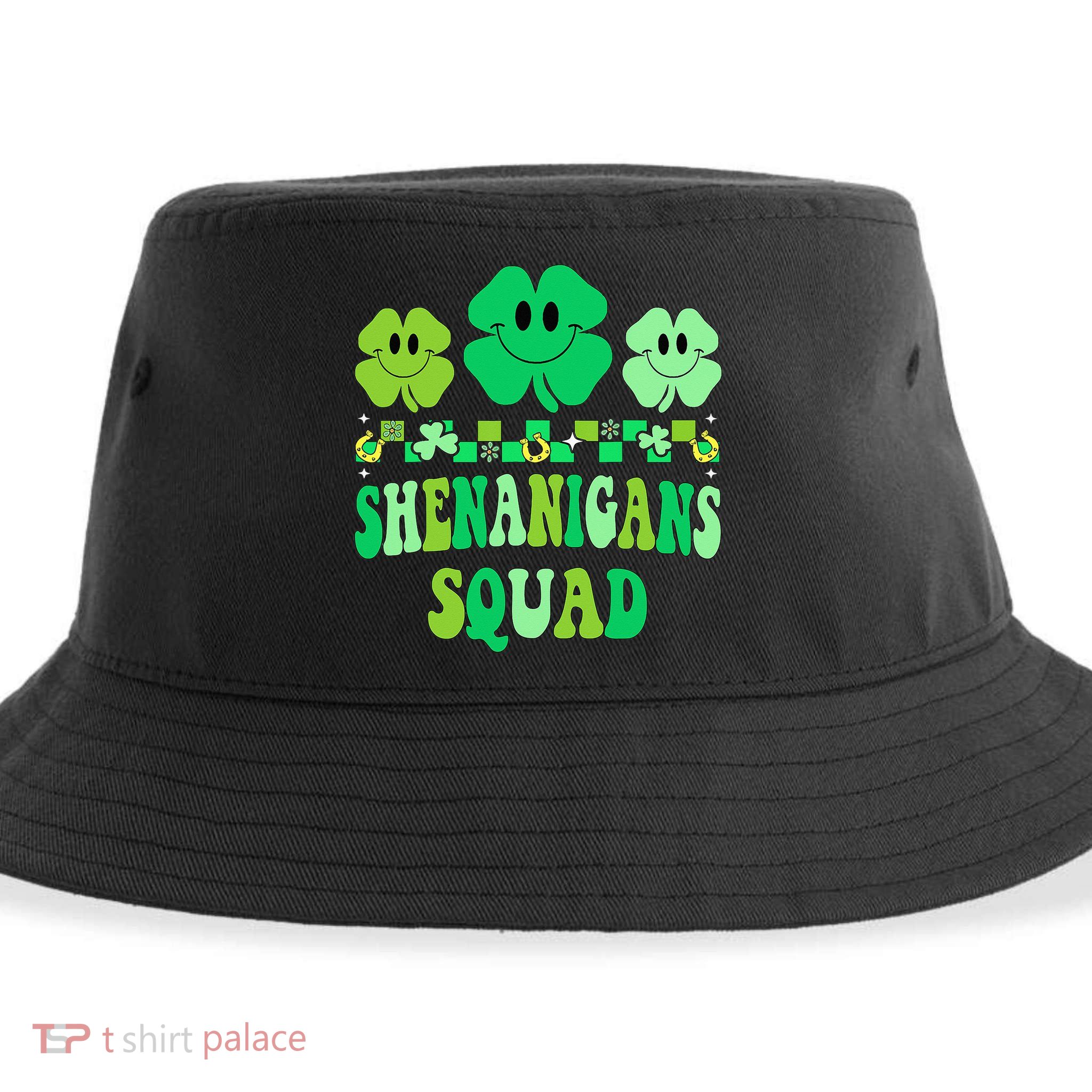 Shenanigans Squad St Patricks Day Groovy Shamrock Sustainable Bucket Hat