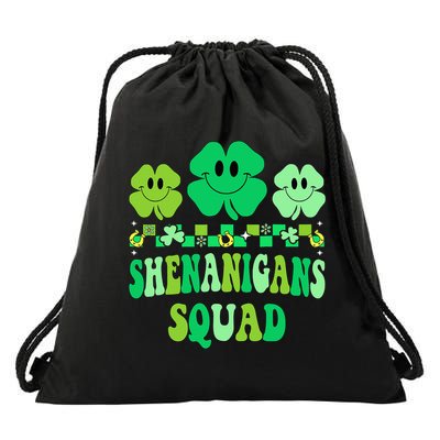 Shenanigans Squad St Patricks Day Groovy Shamrock Drawstring Bag
