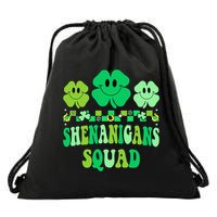 Shenanigans Squad St Patricks Day Groovy Shamrock Drawstring Bag