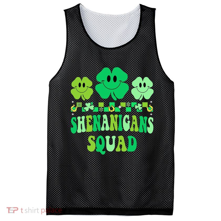 Shenanigans Squad St Patricks Day Groovy Shamrock Mesh Reversible Basketball Jersey Tank