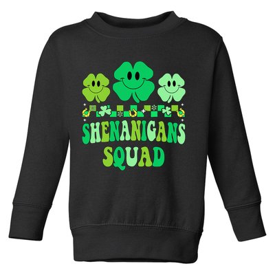 Shenanigans Squad St Patricks Day Groovy Shamrock Toddler Sweatshirt