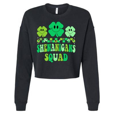 Shenanigans Squad St Patricks Day Groovy Shamrock Cropped Pullover Crew