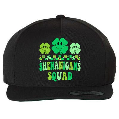 Shenanigans Squad St Patricks Day Groovy Shamrock Wool Snapback Cap