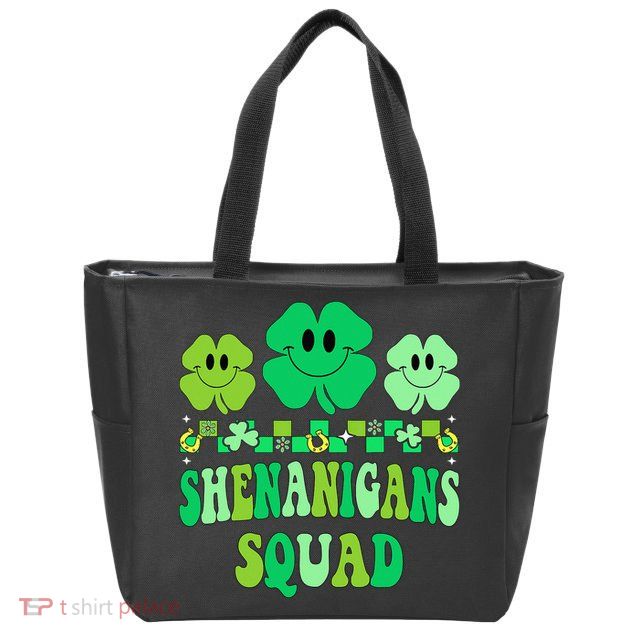 Shenanigans Squad St Patricks Day Groovy Shamrock Zip Tote Bag