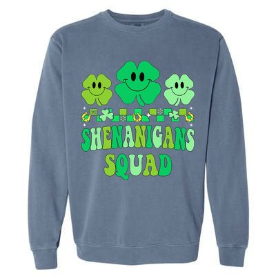 Shenanigans Squad St Patricks Day Groovy Shamrock Garment-Dyed Sweatshirt