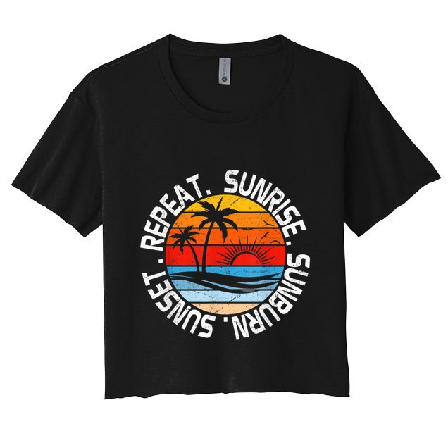Sunrise Sunburn Sunset Repeat Retro Vintage Gift Crop Top