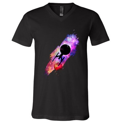 Scifi Space Ship Trekking Through Galaxy V-Neck T-Shirt