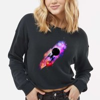 Scifi Space Ship Trekking Through Galaxy Cropped Pullover Crew