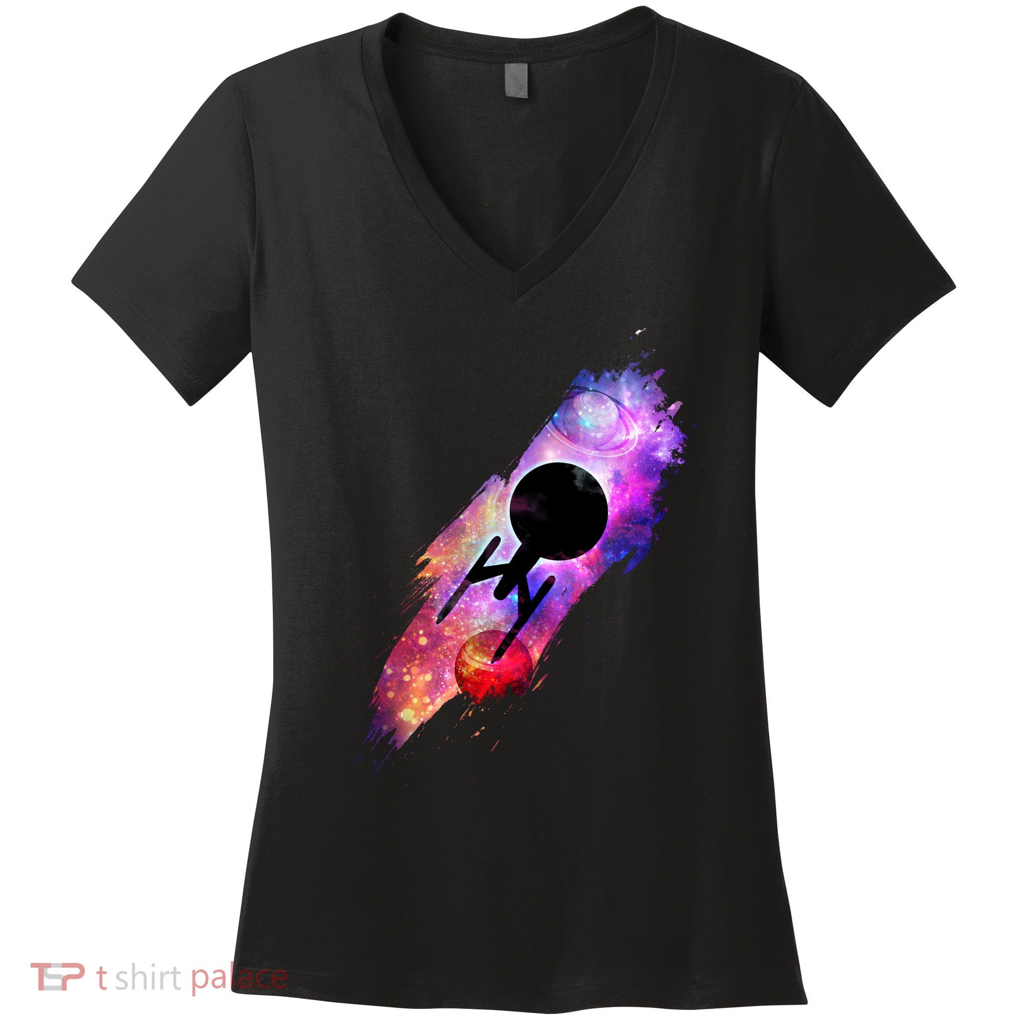 Scifi Space Ship Trekking Through Galaxy Women's V-Neck T-Shirt