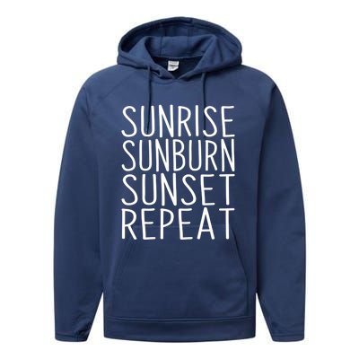 Sunrise Sunset Sunburn Repeat Beach Vacation Meaningful Gift Performance Fleece Hoodie