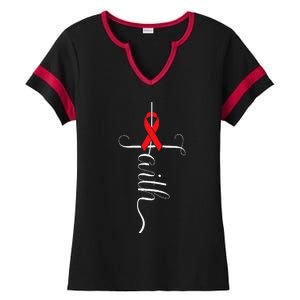 Stroke Survivor Stroke Awareness Red Ribbon Ladies Halftime Notch Neck Tee