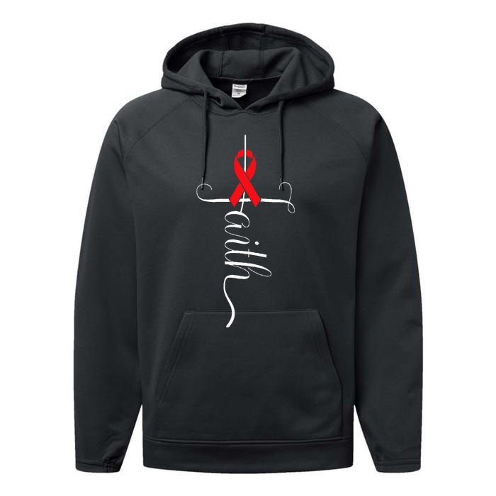 Stroke Survivor Stroke Awareness Red Ribbon Performance Fleece Hoodie