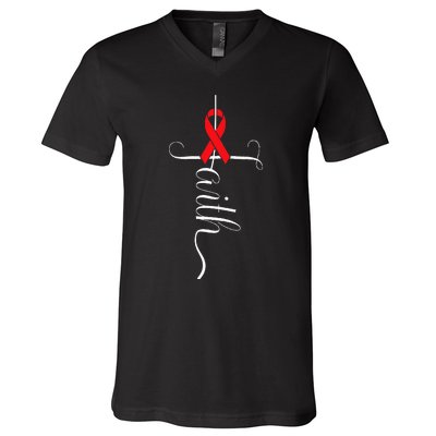 Stroke Survivor Stroke Awareness Red Ribbon V-Neck T-Shirt