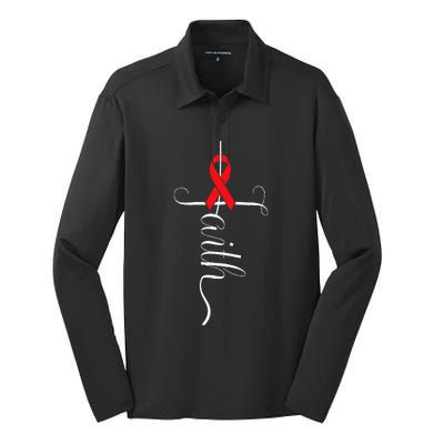 Stroke Survivor Stroke Awareness Red Ribbon Silk Touch Performance Long Sleeve Polo