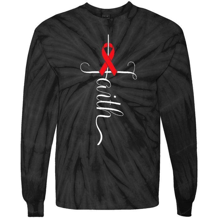 Stroke Survivor Stroke Awareness Red Ribbon Tie-Dye Long Sleeve Shirt