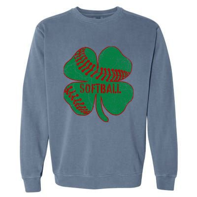 Softball Shamrock St Patricks Day Gift Baseball Lover Gift Garment-Dyed Sweatshirt