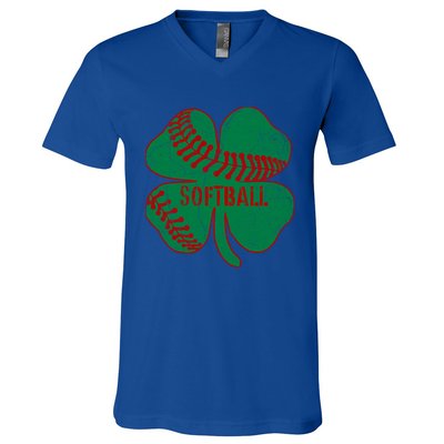 Softball Shamrock St Patricks Day Gift Baseball Lover Gift V-Neck T-Shirt