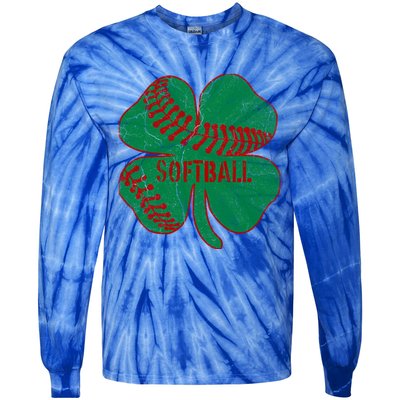 Softball Shamrock St Patricks Day Gift Baseball Lover Gift Tie-Dye Long Sleeve Shirt