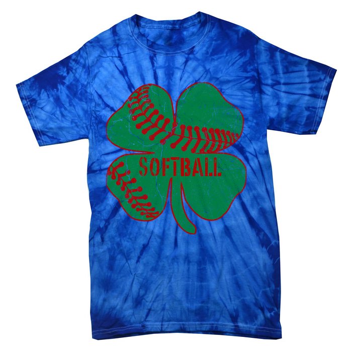 Softball Shamrock St Patricks Day Gift Baseball Lover Gift Tie-Dye T-Shirt