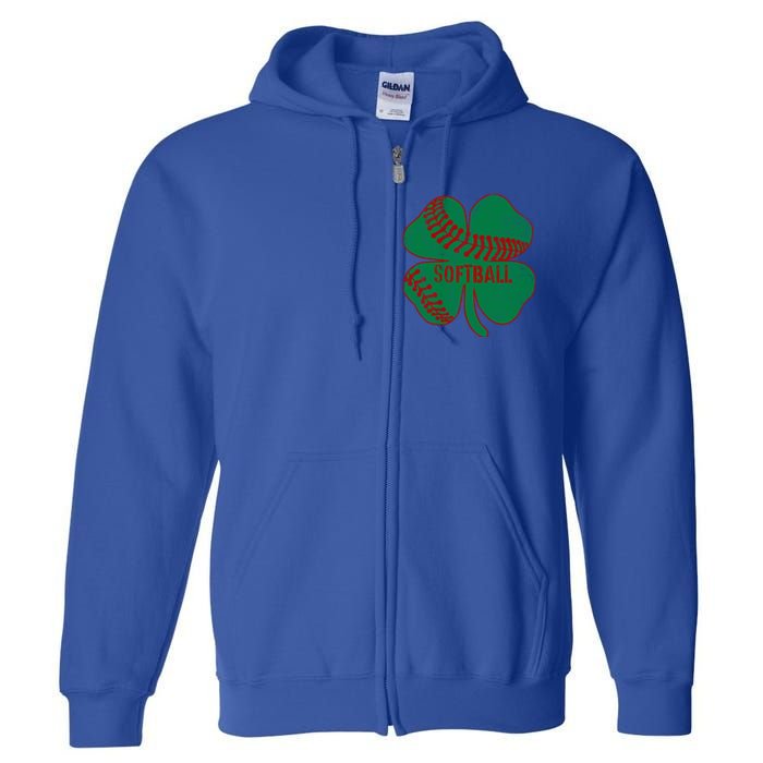 Softball Shamrock St Patricks Day Gift Baseball Lover Gift Full Zip Hoodie