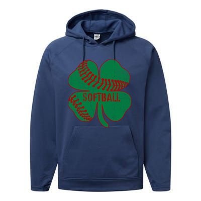 Softball Shamrock St Patricks Day Gift Baseball Lover Gift Performance Fleece Hoodie