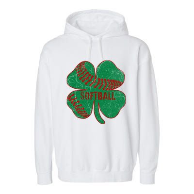 Softball Shamrock St Patricks Day Gift Baseball Lover Gift Garment-Dyed Fleece Hoodie