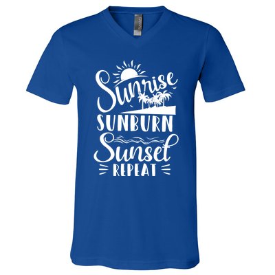 Sunrise Sunburn Sunset Repeat Summer Break Vacation Great Gift V-Neck T-Shirt