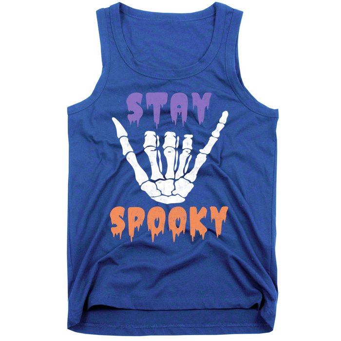 Stay Spooky Season Groovy Retro Halloween Skeleton Hand Gift Tank Top