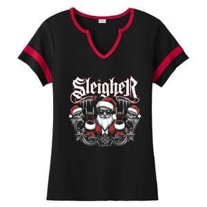 Sleigher Skull Santa Rock N’ Roll Christmas Metal Ladies Halftime Notch Neck Tee