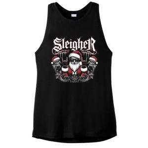 Sleigher Skull Santa Rock N’ Roll Christmas Metal Ladies PosiCharge Tri-Blend Wicking Tank