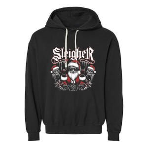 Sleigher Skull Santa Rock N’ Roll Christmas Metal Garment-Dyed Fleece Hoodie