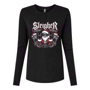 Sleigher Skull Santa Rock N’ Roll Christmas Metal Womens Cotton Relaxed Long Sleeve T-Shirt